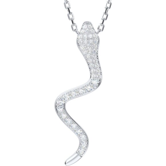 Elegant Sterling Silver Moissanite Snake Pendant Necklace Adjustable 18-20 Inch